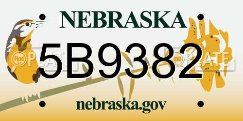 5B9382 Nebraska License Plate