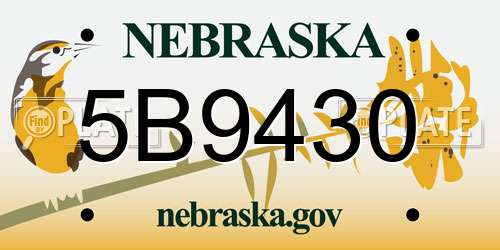 5B9430 Nebraska License Plate