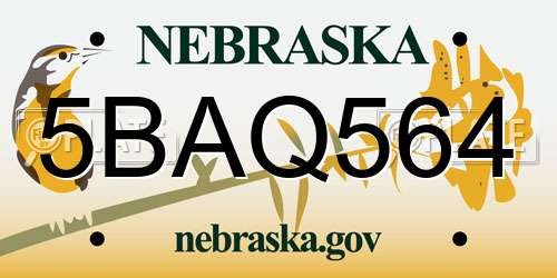 5BAQ564 Nebraska License Plate