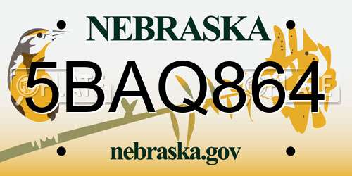 5BAQ864 Nebraska License Plate