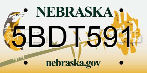5BDT591 Nebraska License Plate