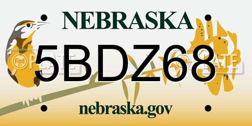5BDZ68 Nebraska License Plate