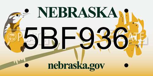 5BF936 Nebraska License Plate