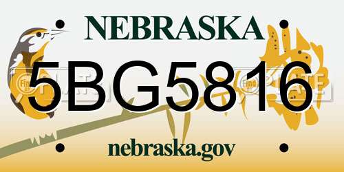 5BG5816 Nebraska License Plate