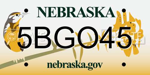 5BGO45 Nebraska License Plate