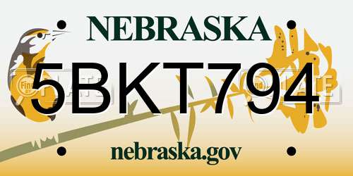 5BKT794 Nebraska License Plate