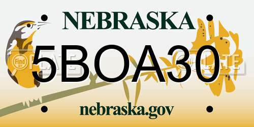 5BOA30 Nebraska License Plate