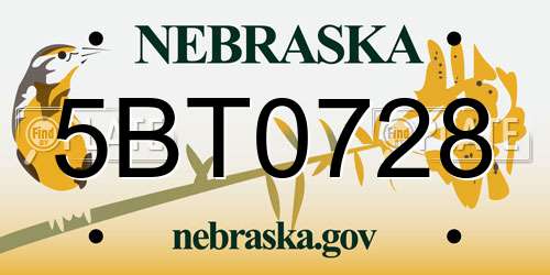 5BT0728 Nebraska License Plate