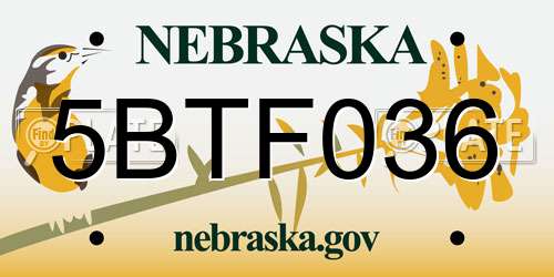 5BTF036 Nebraska License Plate