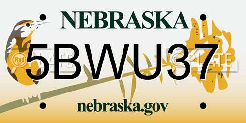 5BWU37 Nebraska License Plate