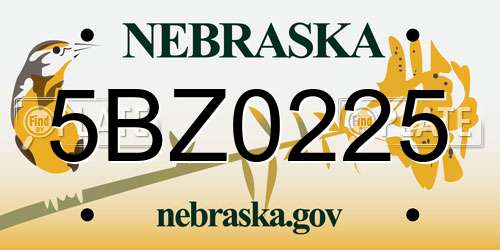 5BZ0225 Nebraska License Plate