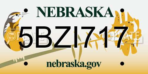5BZI717 Nebraska License Plate