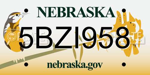 5BZI958 Nebraska License Plate