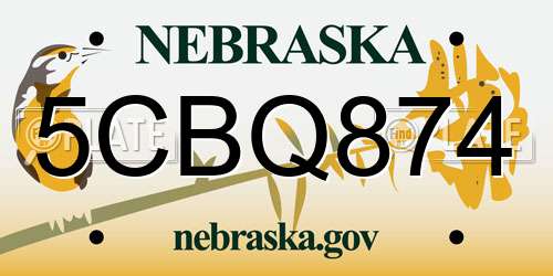 5CBQ874 Nebraska License Plate