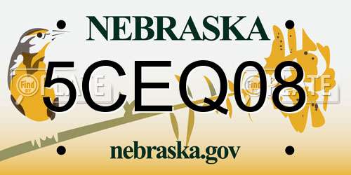 5CEQ08 Nebraska License Plate