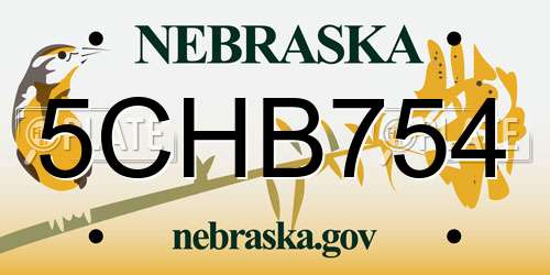 5CHB754 Nebraska License Plate