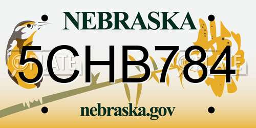 5CHB784 Nebraska License Plate