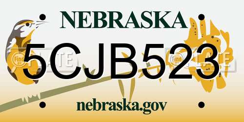 5CJB523 Nebraska License Plate