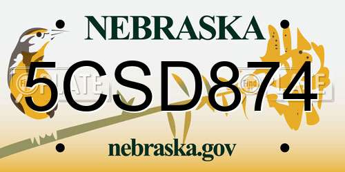 5CSD874 Nebraska License Plate