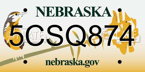 5CSQ874 Nebraska License Plate