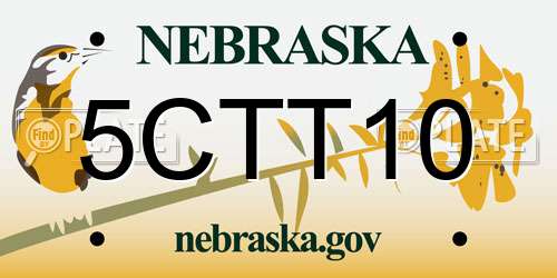 5CTT10 Nebraska License Plate