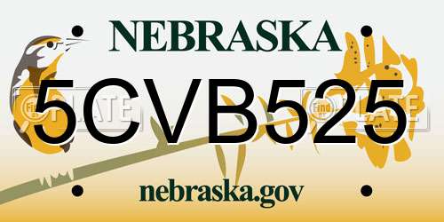 5CVB525 Nebraska License Plate