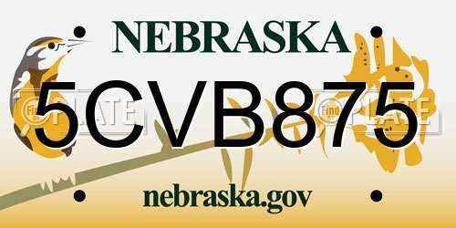 5CVB875 Nebraska License Plate
