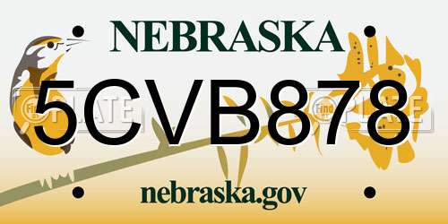 5CVB878 Nebraska License Plate