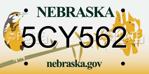 5CY562 Nebraska License Plate