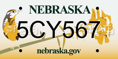 5CY567 Nebraska License Plate