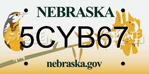 5CYB67 Nebraska License Plate