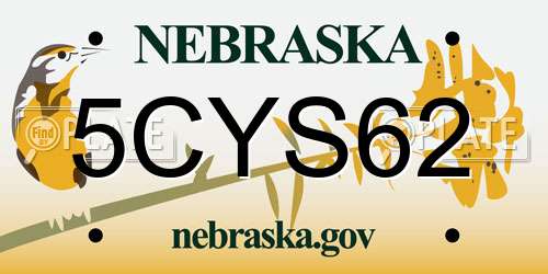 5CYS62 Nebraska License Plate