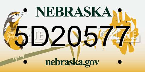 5D20577 Nebraska License Plate