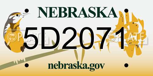 5D2071 Nebraska License Plate