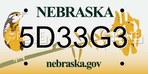 5D33G3 Nebraska License Plate