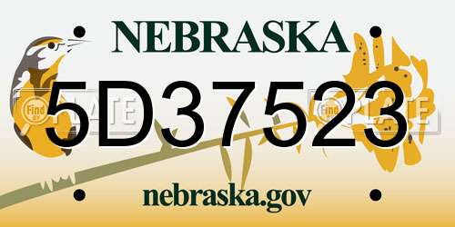 5D37523 Nebraska License Plate