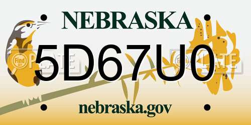 5D67U0 Nebraska License Plate