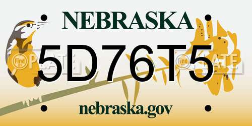 5D76T5 Nebraska License Plate
