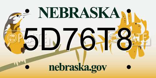 5D76T8 Nebraska License Plate