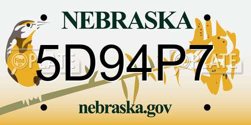 5D94P7 Nebraska License Plate