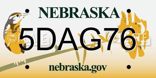 5DAG76 Nebraska License Plate