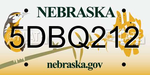 5DBQ212 Nebraska License Plate