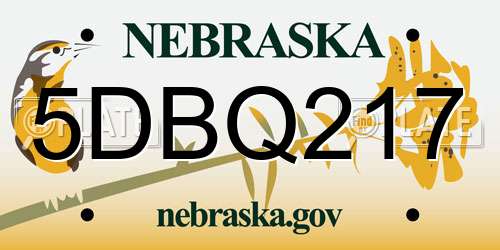 5DBQ217 Nebraska License Plate