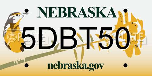 5DBT50 Nebraska License Plate