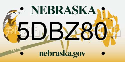 5DBZ80 Nebraska License Plate