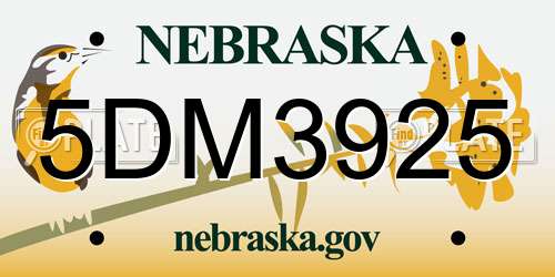 5DM3925 Nebraska License Plate