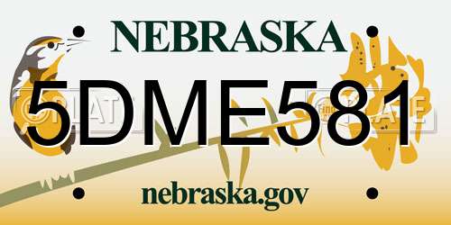 5DME581 Nebraska License Plate