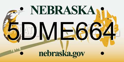 5DME664 Nebraska License Plate