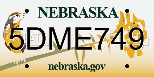 5DME749 Nebraska License Plate