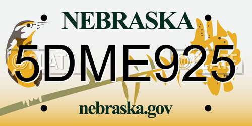 5DME925 Nebraska License Plate
